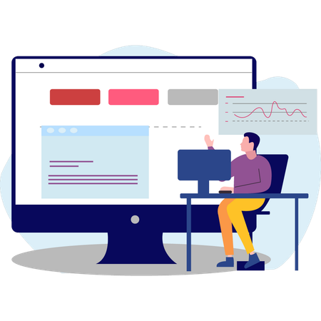 Garçon montrant un graphique sur l'écran du moniteur  Illustration