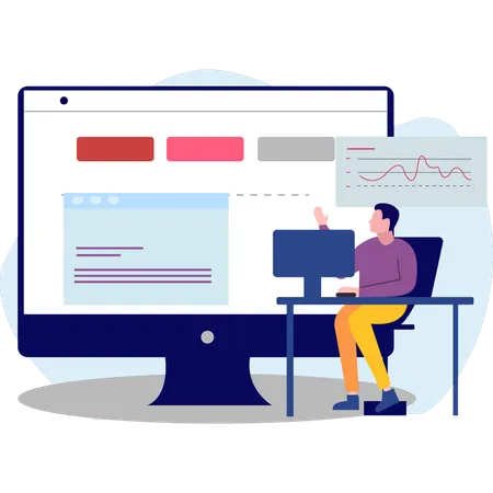 Garçon montrant un graphique sur l'écran du moniteur  Illustration