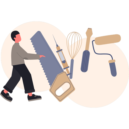 Garçon montrant un outil de réparation  Illustration