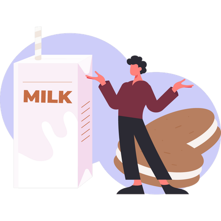 Garçon montrant un paquet de lait  Illustration