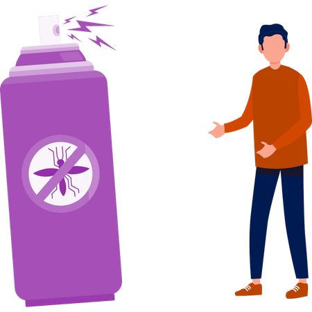 Garçon montrant un spray anti-mouches  Illustration