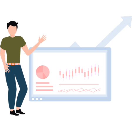 Garçon pointant vers l'analyse commerciale  Illustration