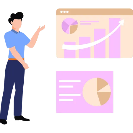 Garçon montrant une augmentation du graphique  Illustration