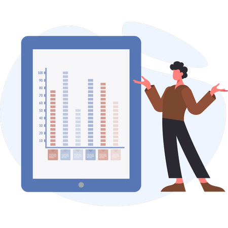 Garçon montrant une entreprise analysant un graphique  Illustration