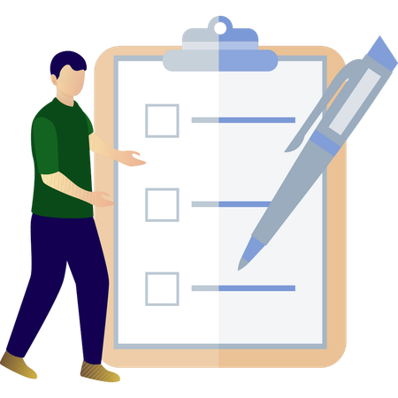 Garçon montrant un tableau de liste de contrôle  Illustration