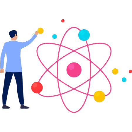 Garçon montre des molécules et des atomes  Illustration