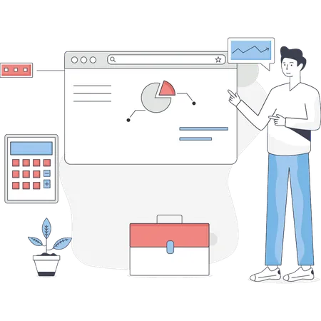 Un garçon pointe du doigt les analyses en ligne  Illustration