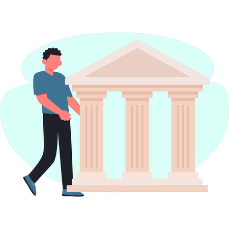 Un garçon montre une banque  Illustration
