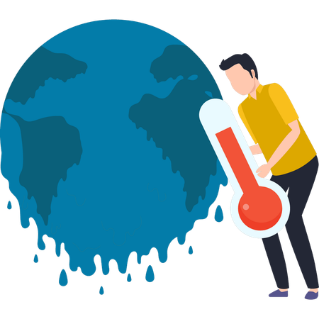 Le garçon montre la température de la terre  Illustration