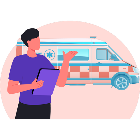 Un garçon montre un service d'ambulance  Illustration