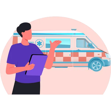 Un garçon montre un service d'ambulance  Illustration