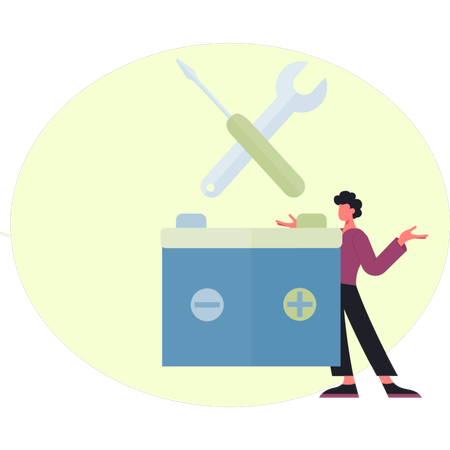 Un garçon montre un outil de réparation  Illustration