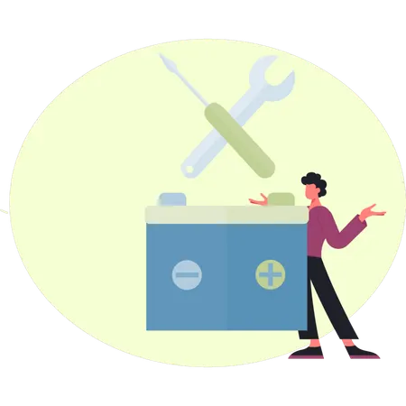 Un garçon montre un outil de réparation  Illustration