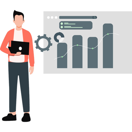 Un garçon montre un graphique d'analyse d'entreprise  Illustration