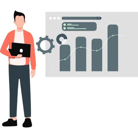 Un garçon montre un graphique d'analyse d'entreprise  Illustration