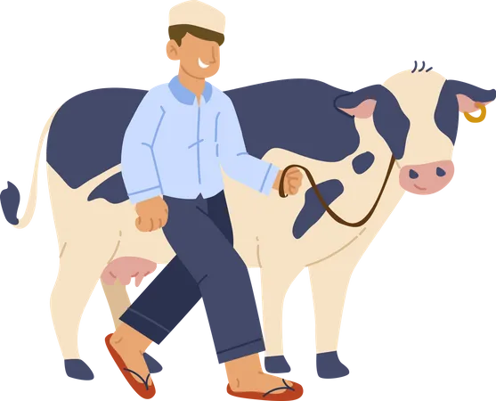 Garçon musulman avec vache  Illustration