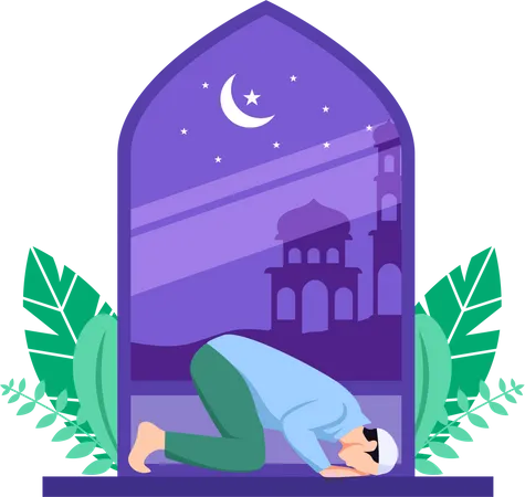 Garçon musulman en pose namaz  Illustration