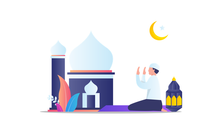 Garçon musulman faisant la prière du Ramadan  Illustration