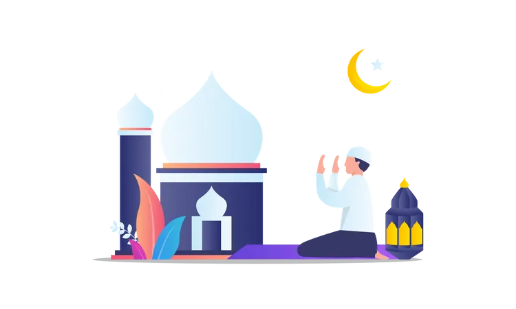 Garçon musulman faisant la prière du Ramadan  Illustration