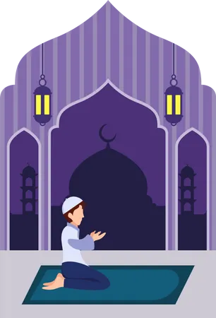 Garçon musulman faisant la prière namaz  Illustration