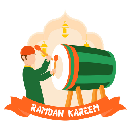 Garçon musulman jouant du tambour de ramadan  Illustration