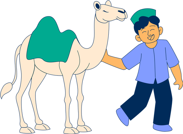 Garçon musulman marchant avec un chameau  Illustration