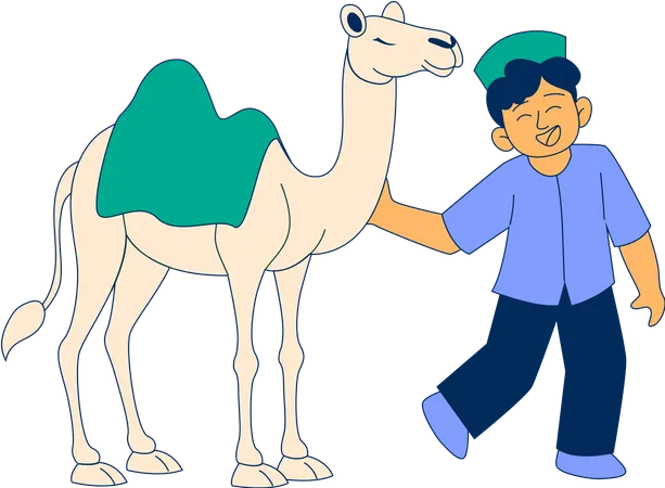Garçon musulman marchant avec un chameau  Illustration
