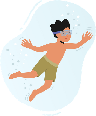 Garçon nageant dans l'océan  Illustration