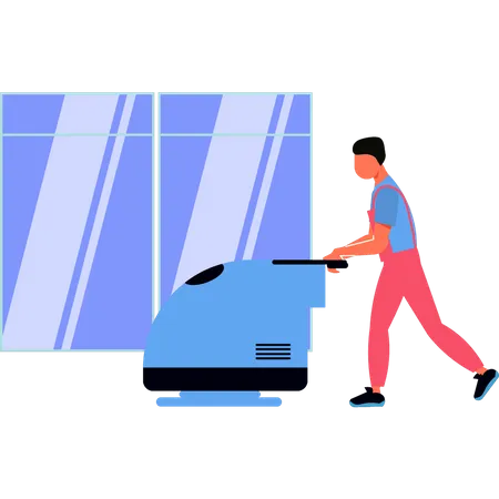 Garçon nettoyant l'aspirateur de sol  Illustration