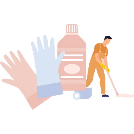 Garçon nettoyant le sol  Illustration