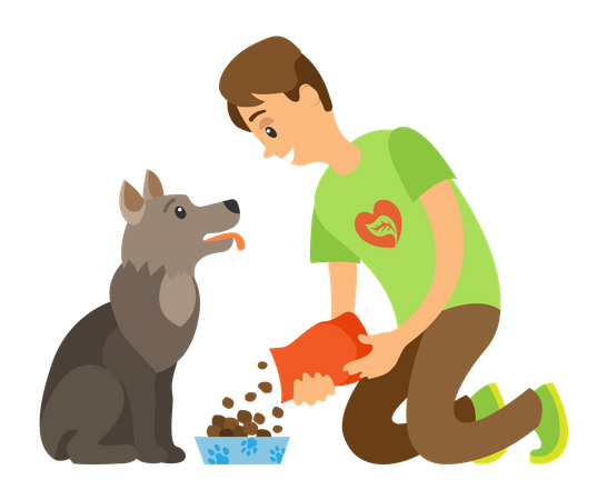 Garçon nourrissant un chien  Illustration