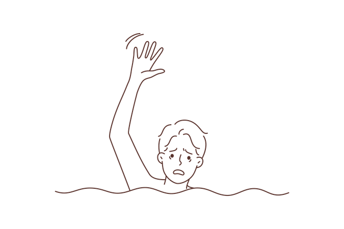Garçon se noyant dans l'eau  Illustration