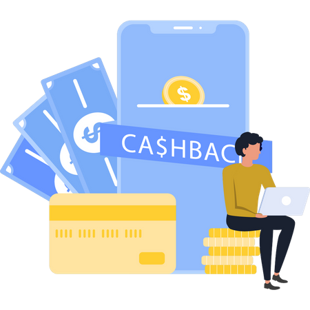 Garçon obtenant du cashback en ligne  Illustration