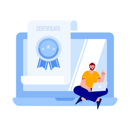 Garçon obtenant un certificat de cours en ligne  Illustration