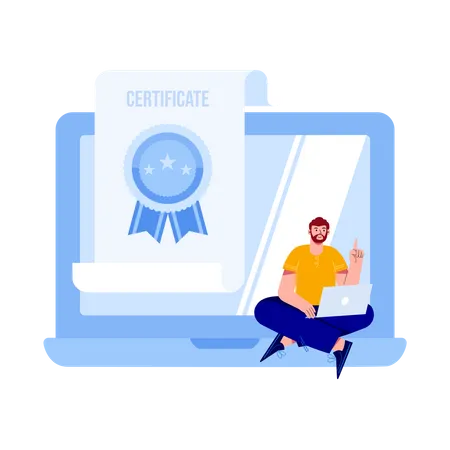 Garçon obtenant un certificat de cours en ligne  Illustration