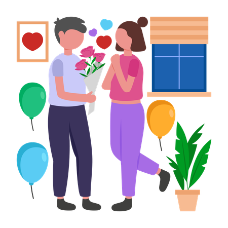 Un garçon offre une surprise pour la Saint-Valentin  Illustration