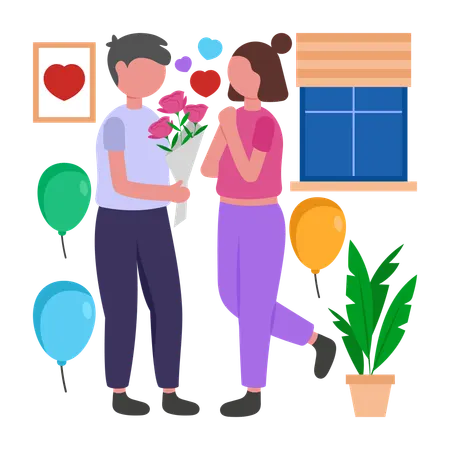 Un garçon offre une surprise pour la Saint-Valentin  Illustration