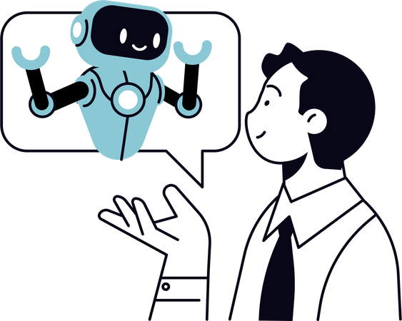 Un garçon parle à un chatbot  Illustration