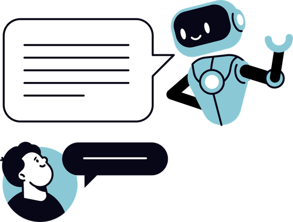 Garçon parlant avec un chatbot ai  Illustration