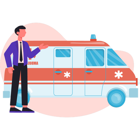 Un garçon parle d'une ambulance d'urgence  Illustration