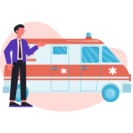 Un garçon parle d'une ambulance d'urgence  Illustration