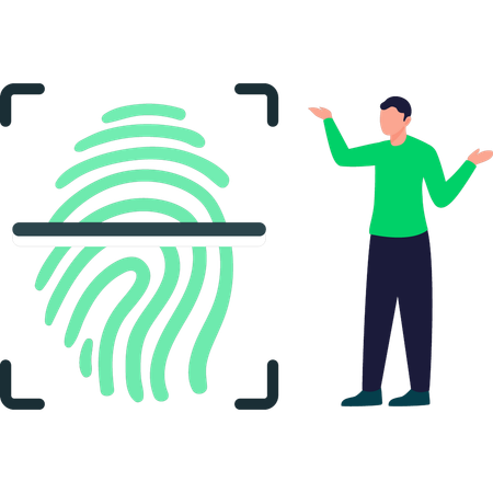 Un garçon parle de la sécurité des empreintes digitales  Illustration