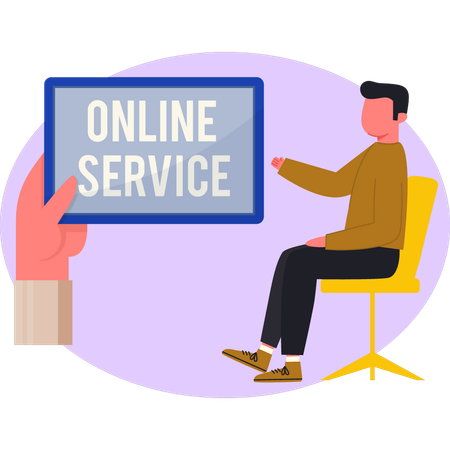 Garçon parlant de services en ligne  Illustration