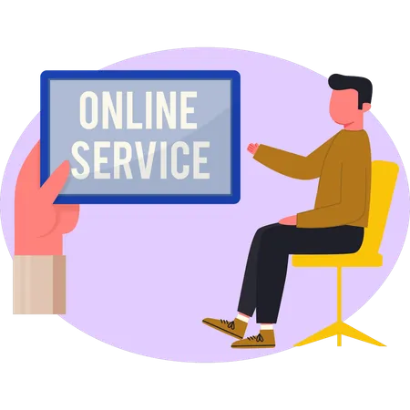 Garçon parlant de services en ligne  Illustration