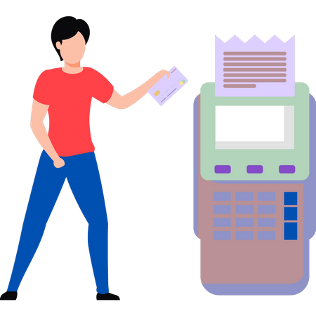 Garçon payant avec une machine EDC  Illustration