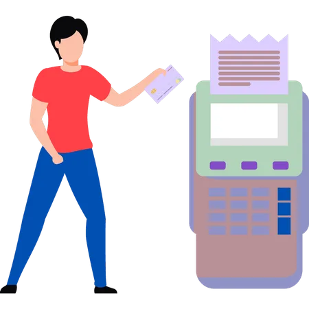 Garçon payant avec une machine EDC  Illustration