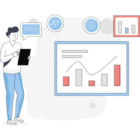 Garçon réfléchissant à un graphique analytique  Illustration