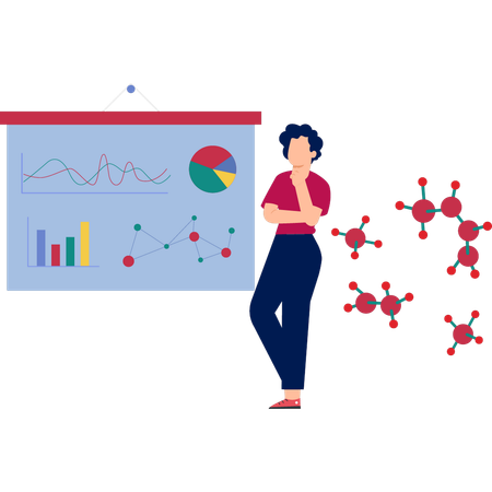 Garçon pensant à la structure du graphe atomique  Illustration