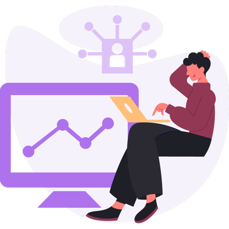 Garçon pensant à apprendre en ligne  Illustration