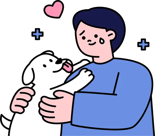 Un garçon pleure devant son chien  Illustration